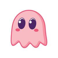 Adorable Pink Ghost with Big Eyes and Blush Cheeks Cute Character Inspired by Retro Games vector