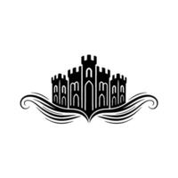 Gothic Fortress Silhouette, Elegant Swirls, Minimalist vector