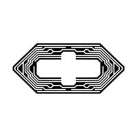 Geometric Hexagon Emblem, Retro Tech Style vector
