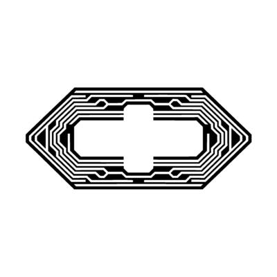 Geometric Hexagon Emblem, Retro Tech Style