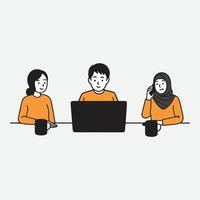 Productive team collaboration at the office, fostering ideas and communication. vector