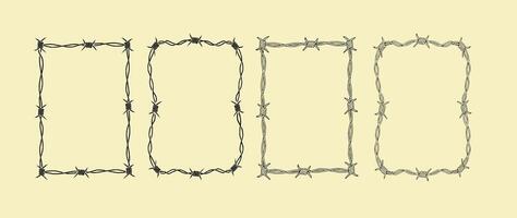Barbed Wire Border. Square and Wavy Frame in Grunge Illustration Design. vector