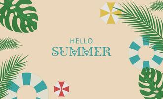 Hello Summer Banner Template with Colorful Beach Elements - Vibrant Design for Seasonal Promotion and Holiday Ads vector