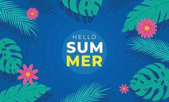 Hello Summer Banner Template with Tropical Flowers vector