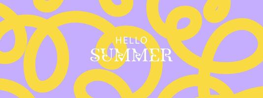 Summer horizontal abstract background with bright yellow hand drawn lines. Modern art minimalist style design template for sales, horizontal poster, header, cover, social media, fashion ads vector