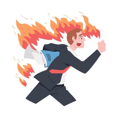 Running Burning Businessman, Stress, Burnout, Emotional Problems Concept Cartoon Style Illustration