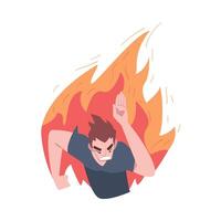 Running Man in Flame, Stress, Burnout, Emotional Problems Concept Cartoon Style Illustration vector