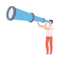 Male Holding Huge Telescope Searching and Investigating Illustration vector