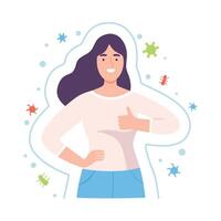 Young Female Character with Strong Immune Resistance to Bacterial Attack Showing Thumb Up Illustration vector