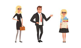 Male and Female Character in Formal Clothing with Briefcase and Folders Illustration Set vector