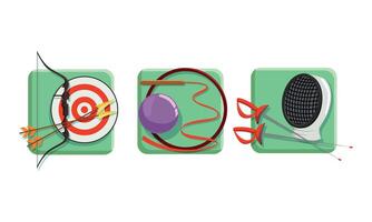 Sport Game Icons with Fencing Mask and Bow with Arrows Set vector