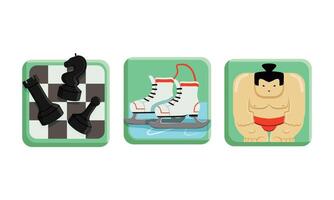 Sport Game Icons with Chess Board and Skates Set vector