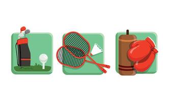 Sport Game Icons with Badminton Racket and Boxing Gloves Set vector