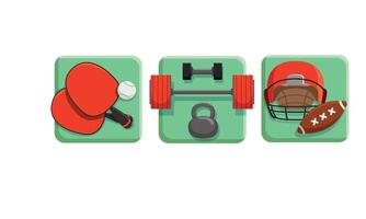 Sport Game Icons with Table Tennis Racket and Heavy Dumbbells Set vector