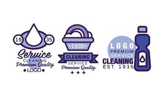 Cleaning Service Logo Template with Drop and Detergent Set vector