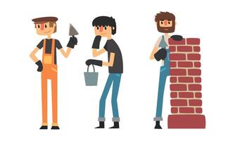 Man Builder Wearing Jumpsuit Doing Mason Work Illustration Set vector