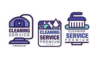 Cleaning Service Logo Template with Drop and Brush Set vector