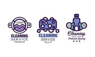 Cleaning Service Logo Template with Soap Bubbles and Detergent Set vector