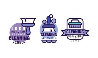 Cleaning Service Logo Template with Brush and Soap Bubbles Set vector