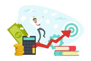 Energetic Businessman with Red Tie Running Up the Arrow Illustration vector