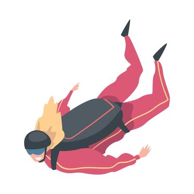 Skydiver Doing Base Jump with Parachute in Sky, Freefall, Skydiving, Parachuting Extreme Sport Cartoon Style Illustration