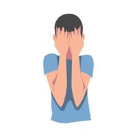 Embarrassed Man Covering his Face with Hands, Regretful Person with Clasped Hands Cartoon Style Illustration vector