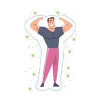 Healthy Muscular Man Reflecting Bacteria and Viruses Attack, Strong Immune System Concept Cartoon Style Illustration vector