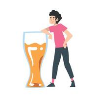 Tiny Man Standing with Huge Glass of Beer Cartoon Style Illustration vector