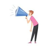 Man Character Shouting to Huge Megaphone, Public Relations, Alert Advertising Campaign, Propaganda Cartoon Style Illustration vector