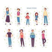 Cheerful People Protected from Bacterias, Viruses and Germs Set, Strong Immune System Concept Cartoon Style Illustration vector