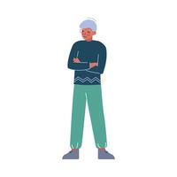 Guy Standing Full Length with Folded Hands and Posing for Photo Cartoon Style Illustration vector