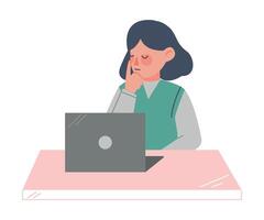 Schoolgirl Working with Laptop Computer, Education, E-learning, Programming Concept Cartoon Style Illustration vector