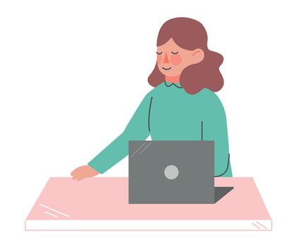 Girl Using Laptop Computer, Educational Process, E-learning, Programming Concept Cartoon Illustration vector