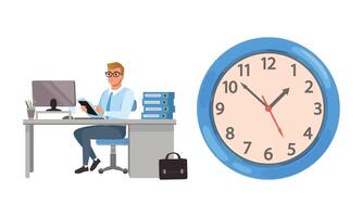 Businessman Working with Laptop Computer at his Office, Young Man Activity and Daily Routine Cartoon Illustration vector