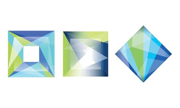 Abstract Geometric Shapes Collection, Faceted Crystal Gems of Square and Triangular Shape Web Design Elements Illustration vector