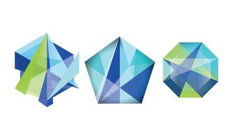 Abstract Geometric Shapes Set, Faceted Crystal Polygonal Gems Web Design Elements Illustration vector