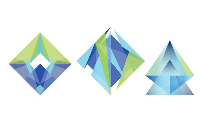 Abstract Geometric Shapes Collection, Faceted Crystal Gems of Various Shape Web Design Elements Illustration
