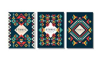 Colorful Cards with Geometric Ethnic Pattern Set, Flyer, Brochure Templates Abstract Design Illustration vector