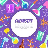 Chemistry Banner Template with Chemical Tools Seamless Pattern and Space for Text Cartoon Illustration vector
