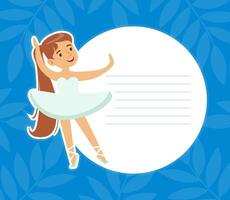 Little Ballerina with Blank Banner, Girl Ballet Dancer and Space for Text Cartoon Illustration vector