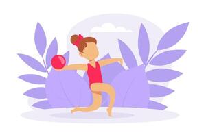 Cute Girl Performing Gymnastic Exercise with Ball, Gymnast Girl Taking Part in Rhythmic Gymnastics Competitions Cartoon Illustration vector