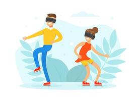 People Learning and Entertaining Wearing Virtual Augmented Reality Glasses, Virtual Reality Concept Cartoon Illustration vector