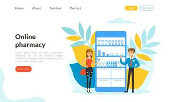 Online Pharmacy Landing Page Template, Medical Store Ordering and Delivery Service Website, Mobile App Illustration vector