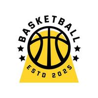 retro illustration of basketball ball with yellow shape. design for logo or apparel with sport theme vector