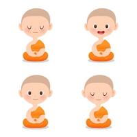 Adorable monk characters expressing emotions in peaceful meditation. vector