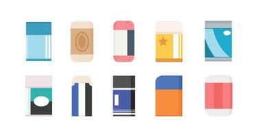 Set of Erasers or Rubbers With Flat Style in various shapes and colors Isolated On White Background vector
