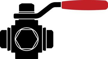 Minimalistic black icon of a ball valve with red shut-off handle, plumbing or industrial equipment, simple silhouette without background vector