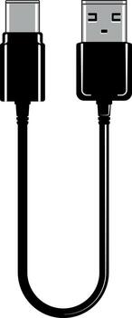 Minimalistic icon of USB-C cable for smartphone charger with gray connector, isolated without background. Suitable for electronics, mobile, and interface design. vector