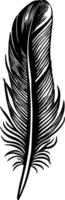 Black silhouette of a feather with clean edges, elegant shape, no background vector