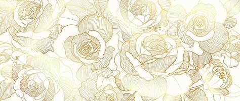 Natural botanical elegant flower with gold line art background. vector